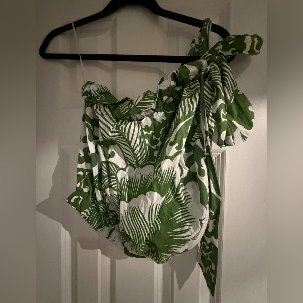Velvet by graham &., 100% cotton, one shoulder off with bob tie, a, white &green